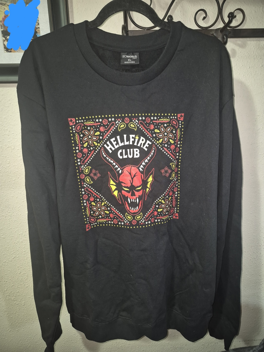 Bioworld Black Crewneck Sweatshirt with Red & Yellow Hellfire Club Graphic